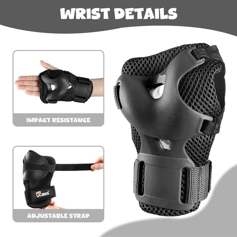 JBM Kids Knee Pad Elbow Pads and Wrist Guards Protective Gear Set for Skateboarding Cycling Roller Skating Inline Skating Scooter Riding BMX Biking Sports (Black) - Image 3